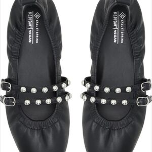 Call It Spring Black Vegan Mary Jane Flats with Studded Straps